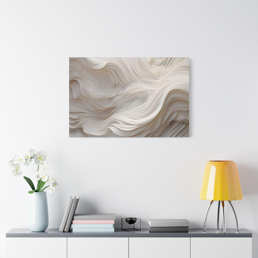 White Abstract Layered Canvas Wall Art Stretched Canvas Wooden Framed for living Room Bedroom and Office