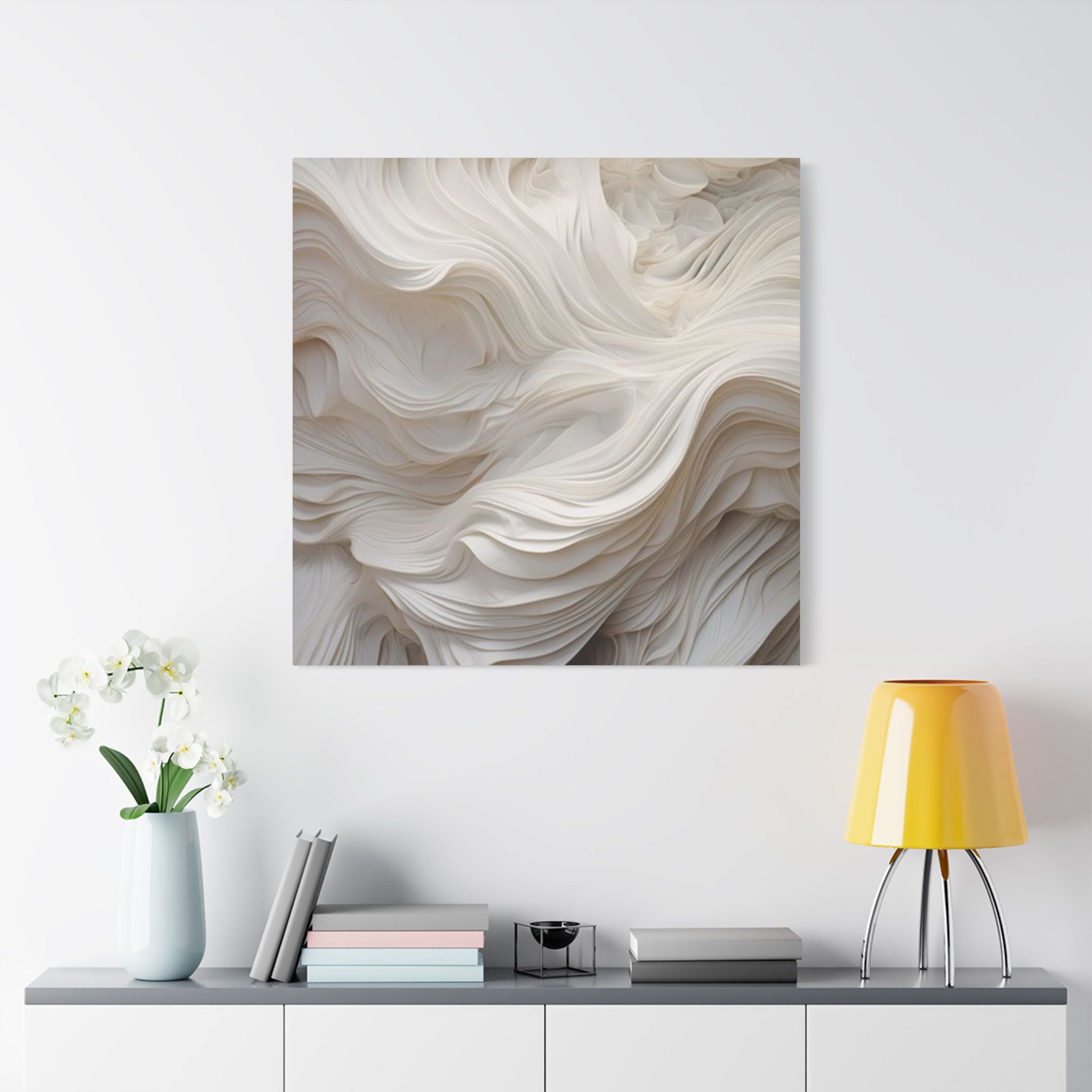 White Abstract Layered Canvas Wall Art Stretched Canvas Wooden Framed for living Room Bedroom and Office