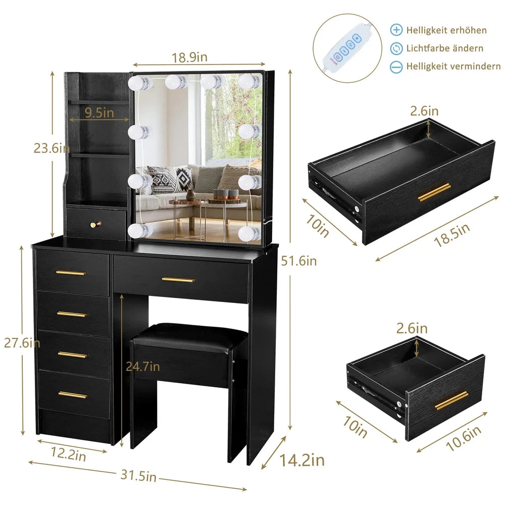 Modern Sliding Mirror Vanity Set