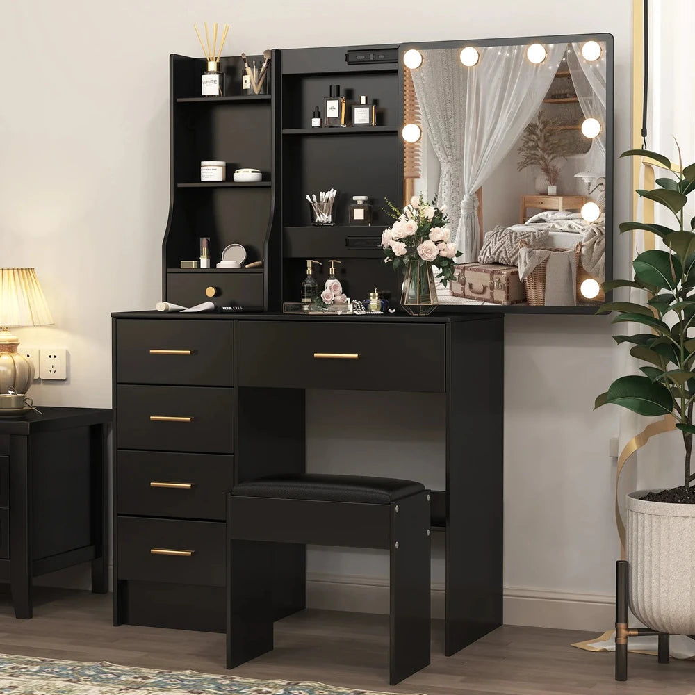 Modern Sliding Mirror Vanity Set