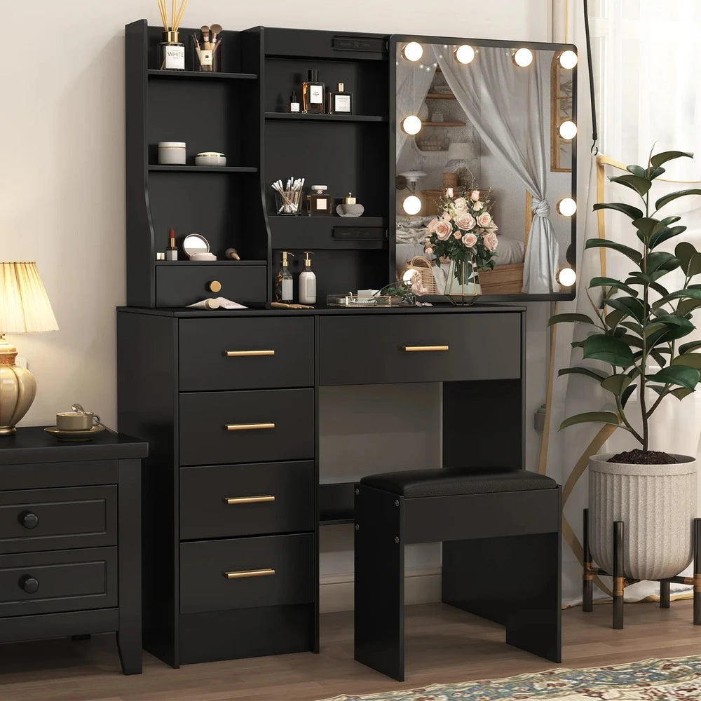 Modern Sliding Mirror Vanity Set