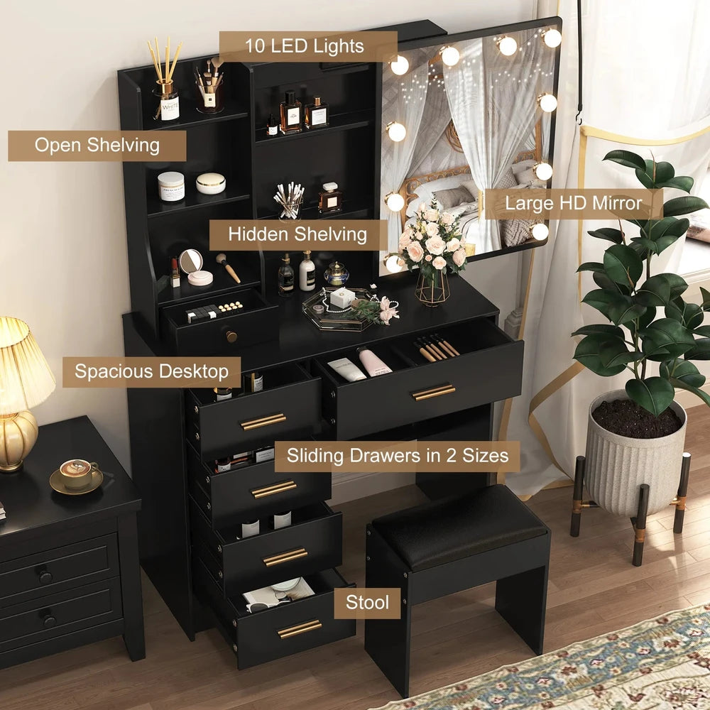 Modern Sliding Mirror Vanity Set