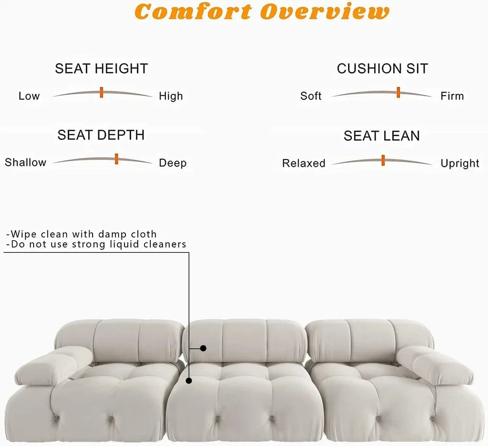 104" Minimalist Modular Sectional Sofas Modern Velvet Convertible Couches 3 Seats Living Room Sofa Sets for Office Apartment