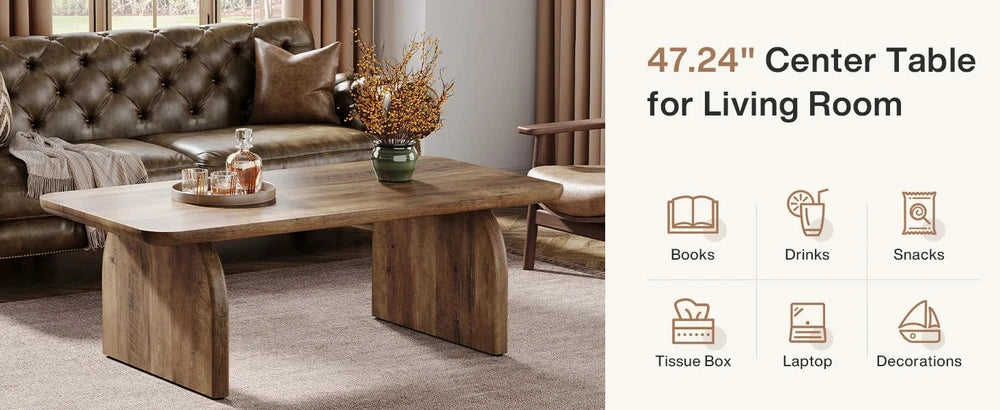 Tribesigns Farmhouse Rectangular Coffee Table, 47.24-Inch Engineered Wood Center Cocktail Tea Table with Sturdy Base