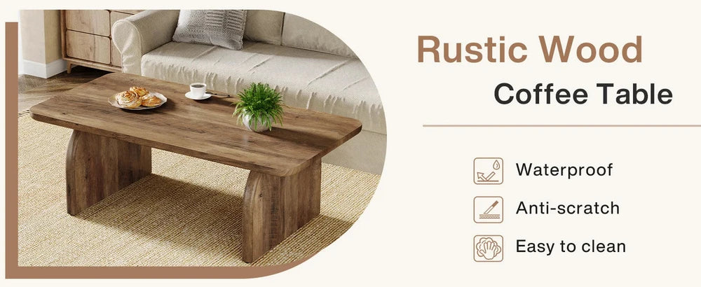 Tribesigns Farmhouse Rectangular Coffee Table, 47.24-Inch Engineered Wood Center Cocktail Tea Table with Sturdy Base