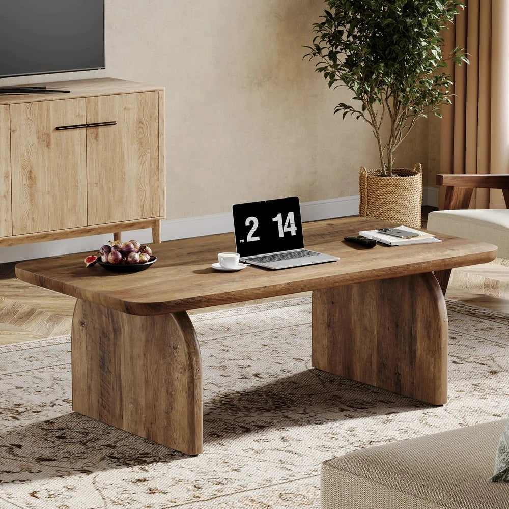 Tribesigns Farmhouse Rectangular Coffee Table, 47.24-Inch Engineered Wood Center Cocktail Tea Table with Sturdy Base