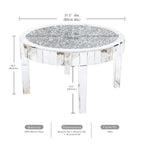 Luxury Silver Round Mirrored Coffee Table Elegant Accent Side Table with Glass Tabletop for Living Room Bedroom