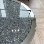 Luxury Silver Round Mirrored Coffee Table Elegant Accent Side Table with Glass Tabletop for Living Room Bedroom