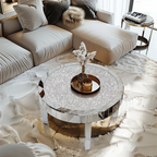 Luxury Silver Round Mirrored Coffee Table Elegant Accent Side Table with Glass Tabletop for Living Room Bedroom