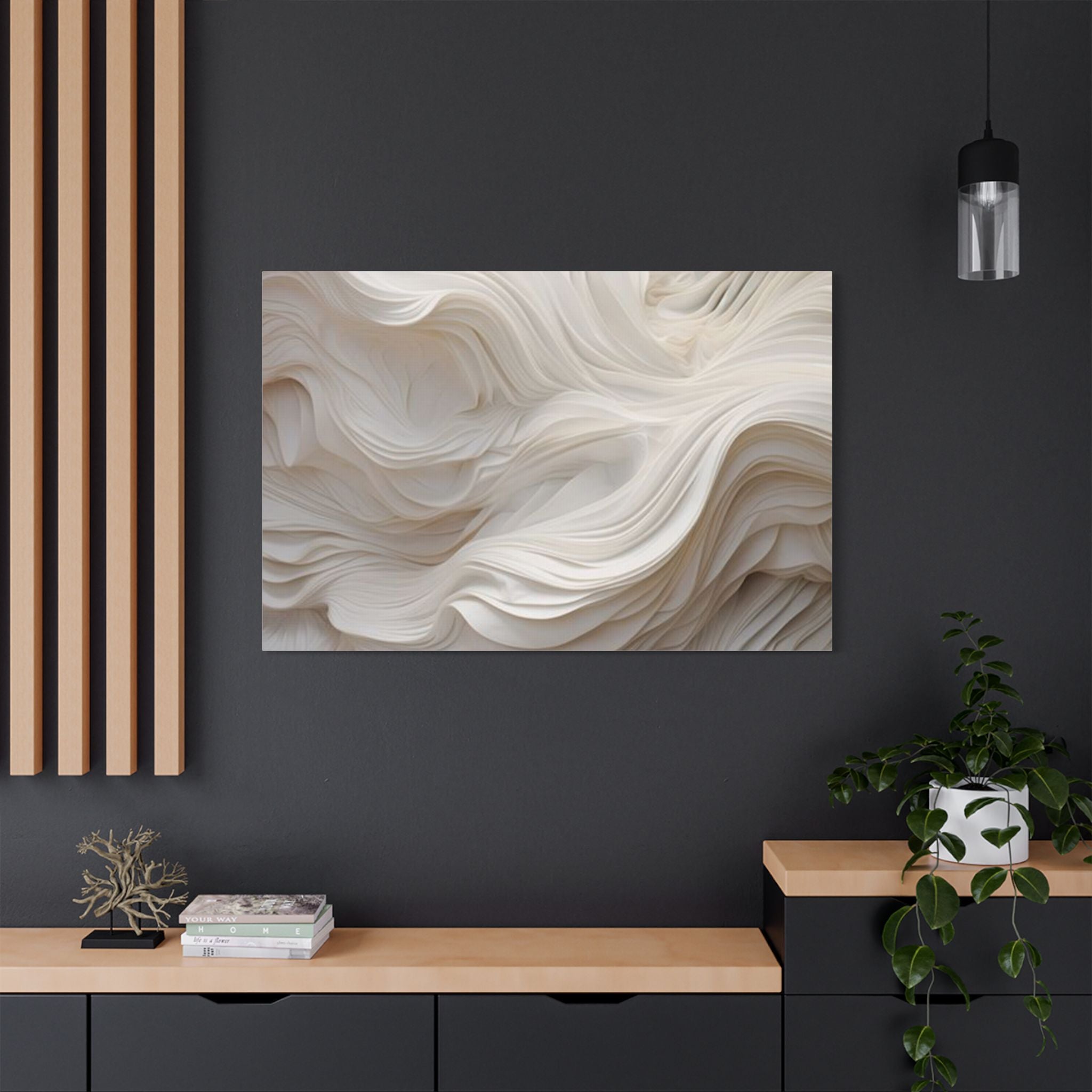 White Abstract Layered Canvas Wall Art Stretched Canvas Wooden Framed for living Room Bedroom and Office