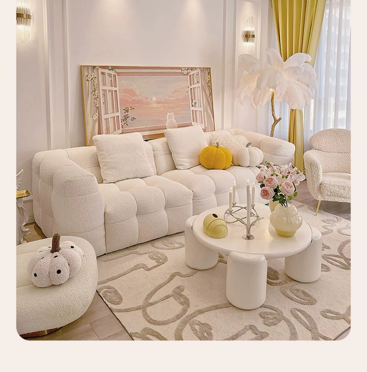 Straight row Split design soft bread module sofa berber fleece comfortable living room sofa apartment home furniture accessories