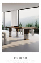 Natural Marble Dining Table with Walnut Base, Minimalist Luxury Villa Long Table, Eco-Friendly & Moisture-Proof, Customizable