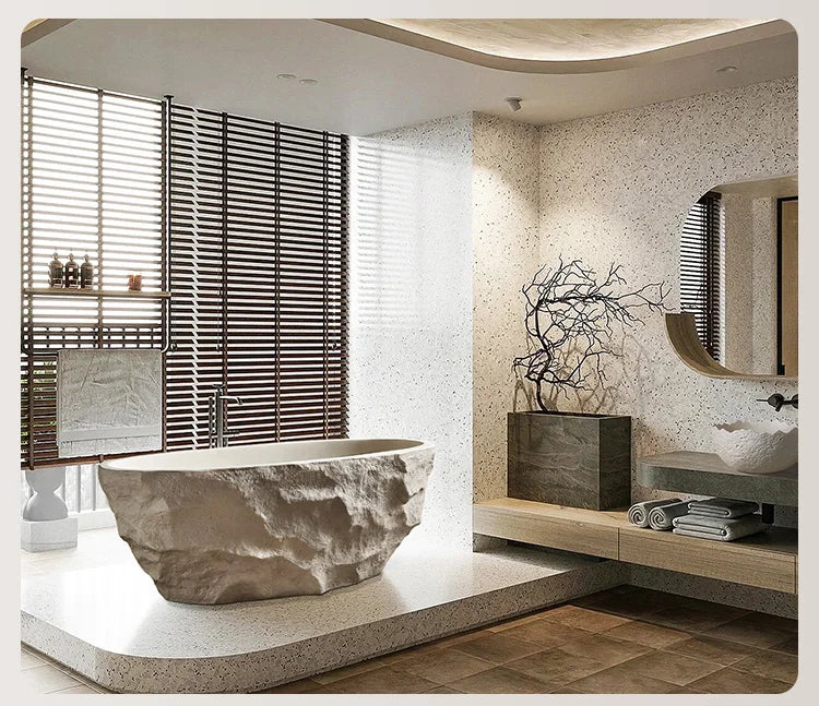 Any Size Custom Zen Inspired Stone Look Bathtub Compact One Piece Freestanding Tub Mansion Bathroom Heat Retaining Easy Clean Bo