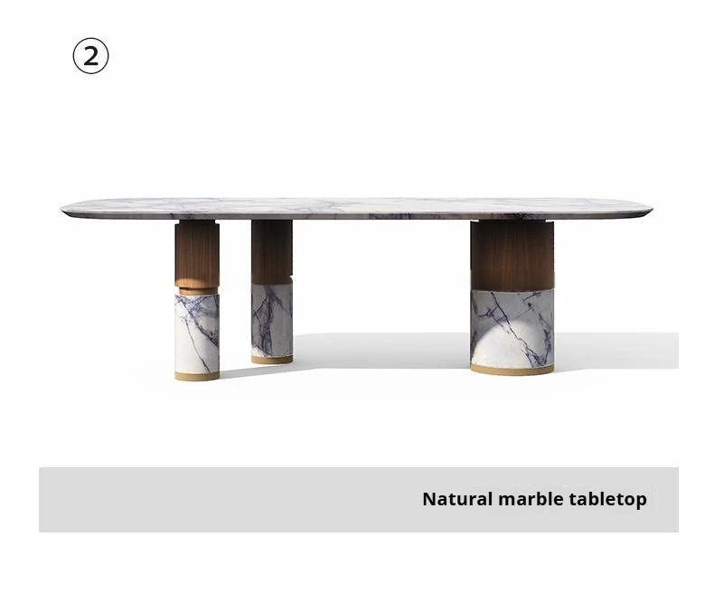 Natural Marble Dining Table with Walnut Base, Minimalist Luxury Villa Long Table, Eco-Friendly & Moisture-Proof, Customizable
