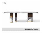 Natural Marble Dining Table with Walnut Base, Minimalist Luxury Villa Long Table, Eco-Friendly & Moisture-Proof, Customizable
