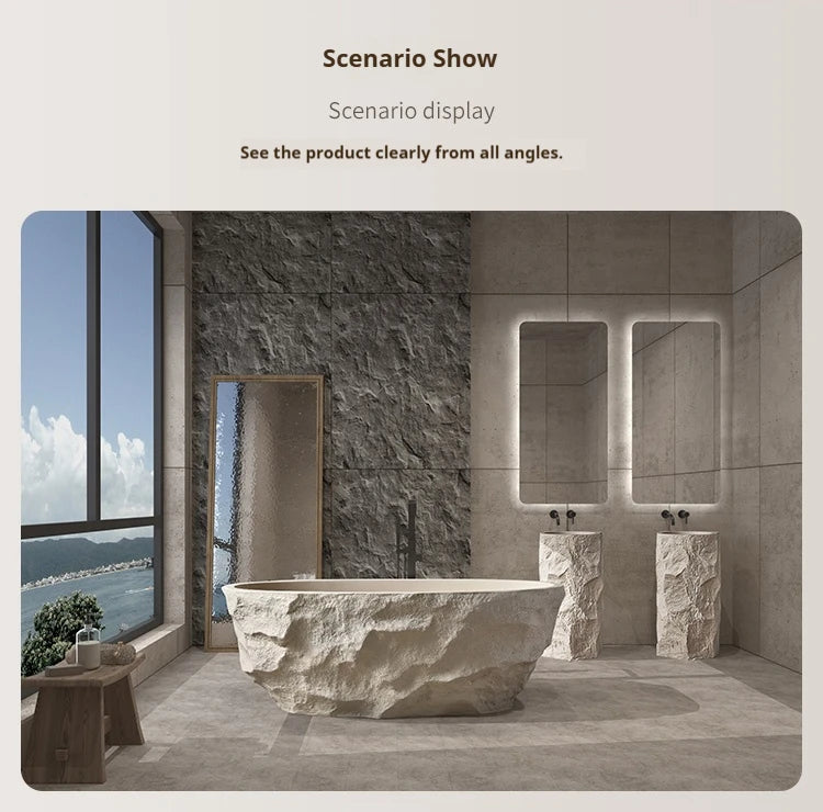 Any Size Custom Zen Inspired Stone Look Bathtub Compact One Piece Freestanding Tub Mansion Bathroom Heat Retaining Easy Clean Bo