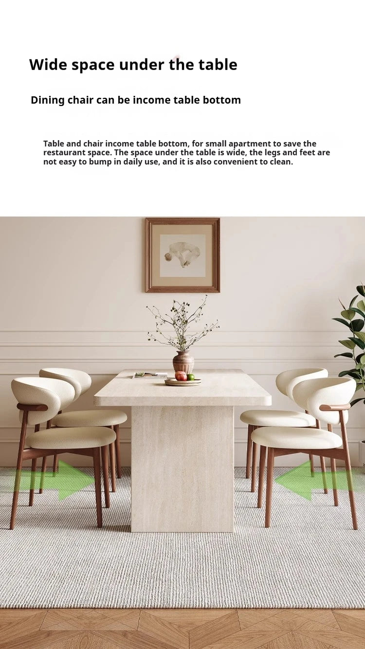 Luxury Travertine Pattern Stone Dining Table, Cream Mid-Century Style for Small Space, Stain & Heat Resistant, Customizable