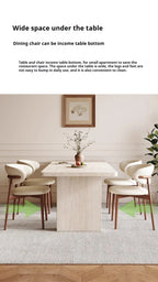 Luxury Travertine Pattern Stone Dining Table, Cream Mid-Century Style for Small Space, Stain & Heat Resistant, Customizable