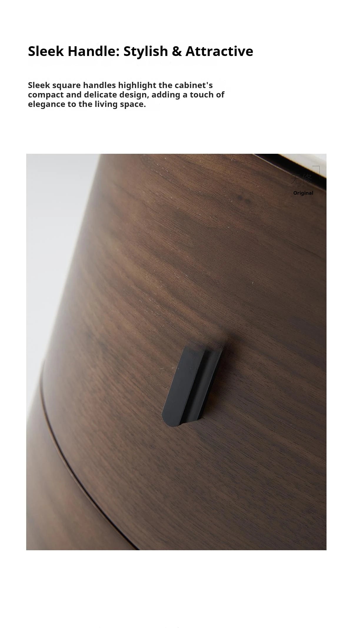 Italian Minimalist Nightstand, Walnut Round Bedside Table with Stone Top, Multi-Layer Wood &Eco-Friendly, Easy Clean, New Design
