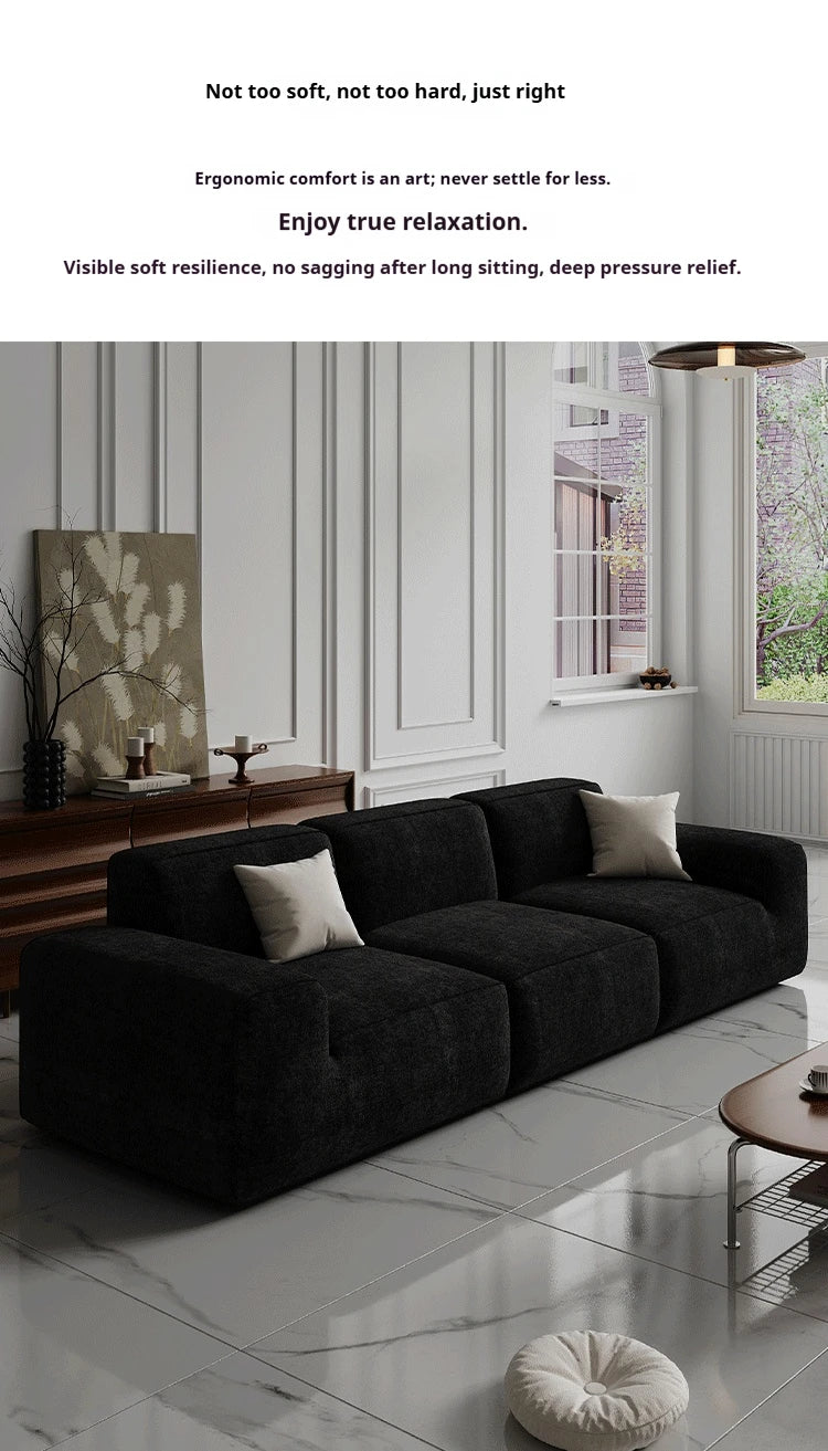 Frameless Tofu Block Sofa, Wabi-Sabi Chenille Fabric with 5-Zone Support, Heavy-Duty & High-Density Foam, Minimalist Design