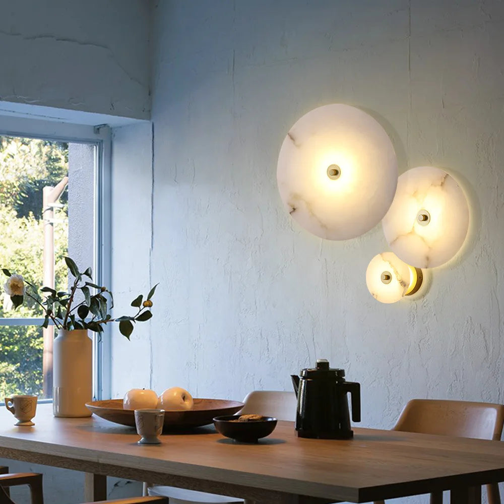Nordic Modern Designer Minimalist Marble Circular Wall Lamp Corridor Study Bedroom Bedside Led Lights Tv Background  Decor