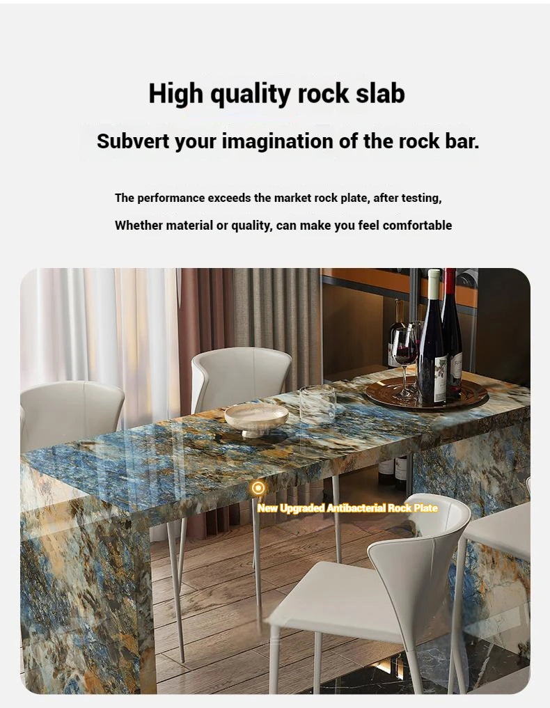 Quartz Stone Breakfast Bar, Kitchen Island with Dining Table & Cabinet, Stain Resistant & High Hardness, Custom Modern Design