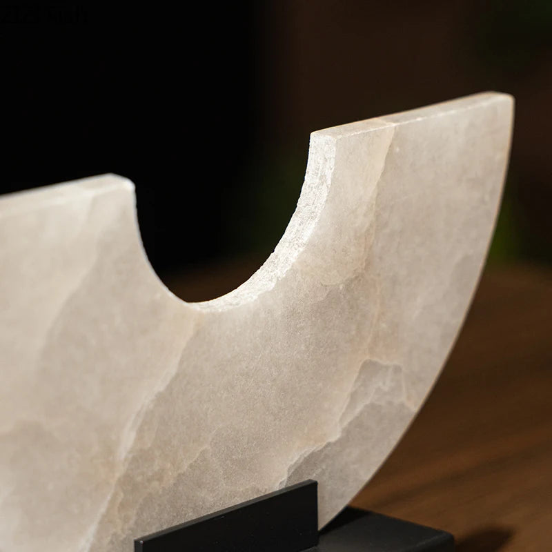 Imitate Jade Marble Semi-circular Ornaments Desk Decoration Natural Stone Sculpture Creative Crafts Room Aesthetic Decor