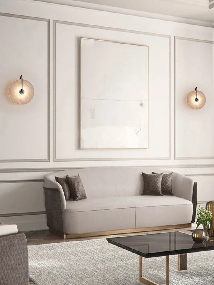 Nordic Modern Designer Minimalist Marble Circular Wall Lamp Corridor Study Bedroom Bedside Led Lights Tv Background  Decor
