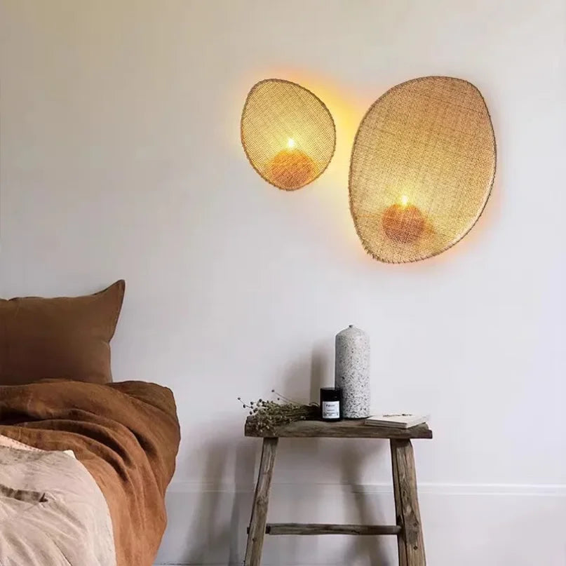 H5-Wabi Sabi Wall Lamp Japanese Room Decor Rattan Lamp Hand-woven Living Room Bedroom Beside Retro Study Corridor Aisle Light