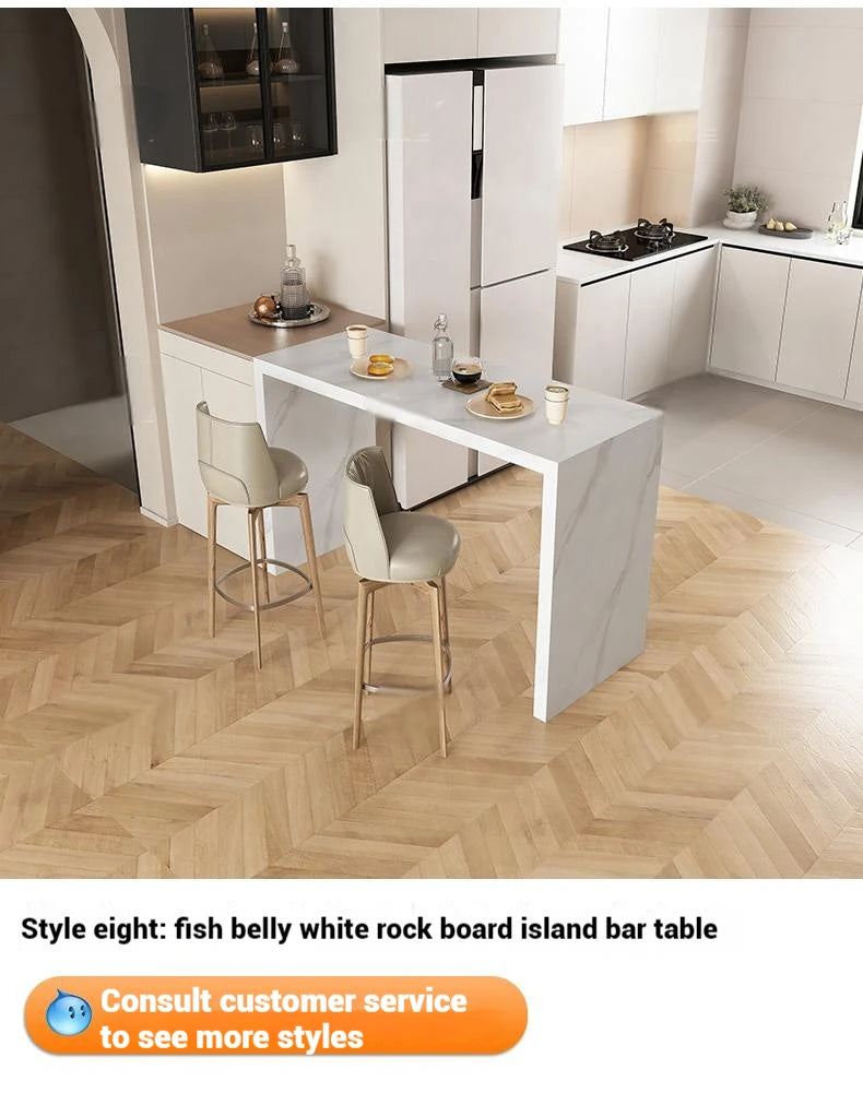 Quartz Stone Breakfast Bar, Kitchen Island with Dining Table & Cabinet, Stain Resistant & High Hardness, Custom Modern Design