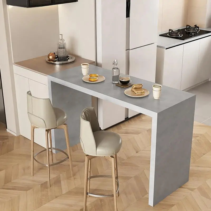 Quartz Stone Breakfast Bar, Kitchen Island with Dining Table & Cabinet, Stain Resistant & High Hardness, Custom Modern Design