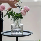 Handmade Glacier Textured Glass Vase, 8cm/3.15inch Caliber for Wide-Mouthed Floral for Decorating Living Rooms and Dining Tables