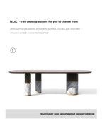 Natural Marble Dining Table with Walnut Base, Minimalist Luxury Villa Long Table, Eco-Friendly & Moisture-Proof, Customizable