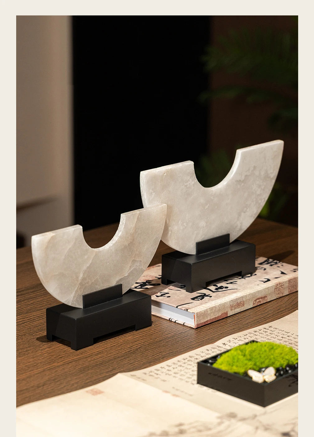 Imitate Jade Marble Semi-circular Ornaments Desk Decoration Natural Stone Sculpture Creative Crafts Room Aesthetic Decor