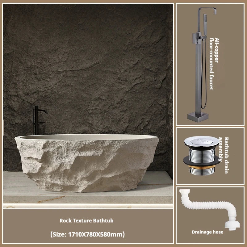 Any Size Custom Zen Inspired Stone Look Bathtub Compact One Piece Freestanding Tub Mansion Bathroom Heat Retaining Easy Clean Bo