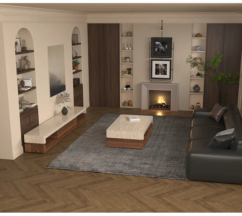 Any Size Custom Walnut Travertine Coffee Table Luxury Artisan Minimalist Heat Scratch Resistant Mansion Living Room Furniture