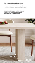 Luxury Travertine Pattern Stone Dining Table, Cream Mid-Century Style for Small Space, Stain & Heat Resistant, Customizable