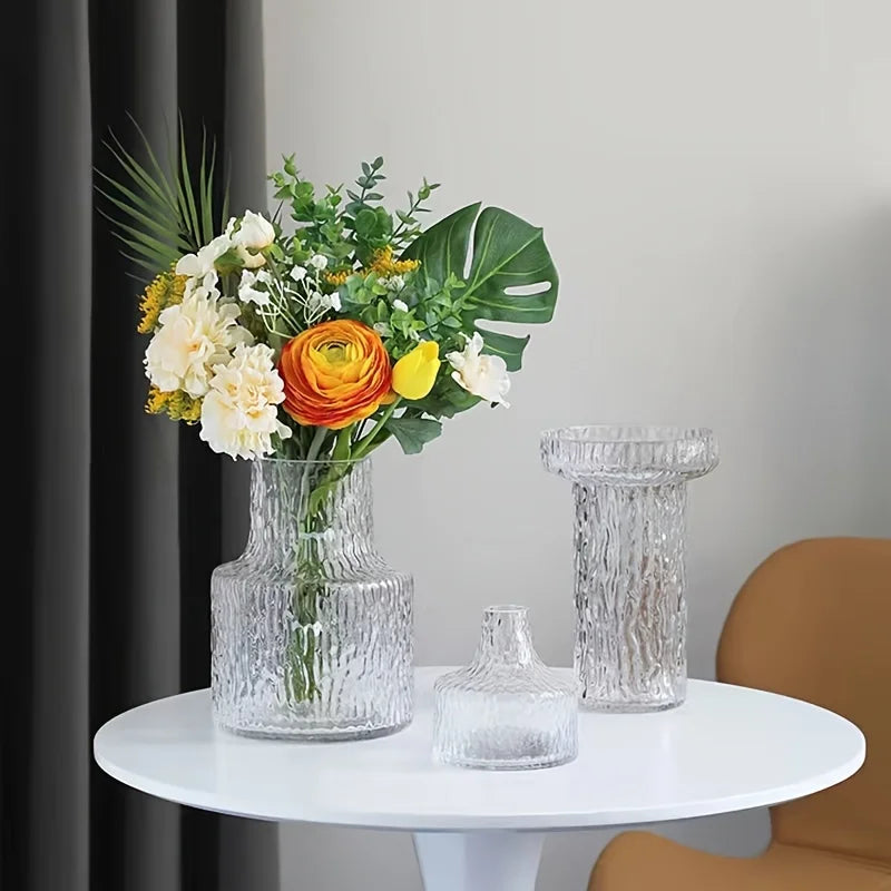 Handmade Glacier Textured Glass Vase, 8cm/3.15inch Caliber for Wide-Mouthed Floral for Decorating Living Rooms and Dining Tables