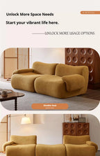 Vacuum-Compressed Modular Sofa, Wabi-Sabi Sherpa Fabric Sectional with High-Elastic Foam, Cream Mid-Century Style, Space Saving