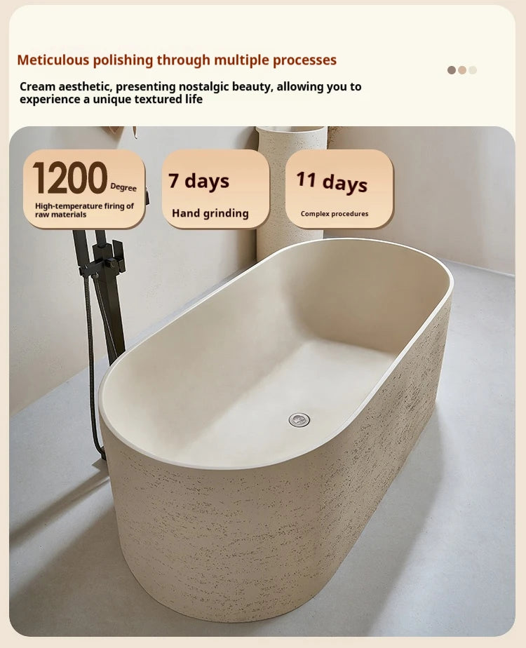Any Size Custom Japanese Wabi Sabi Cultured Stone Bathtub Artistic Freestanding Soaking Tub Heat Retention Easy Clean Body Conto