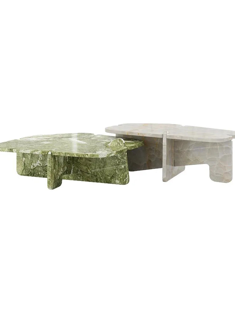 Designer Natural Marble Coffee Table Set, Italian Minimalist High-Low Nesting Tables for Small Space, Heat & Scratch Resistant