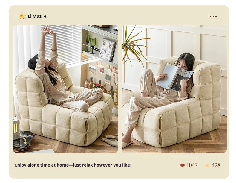 Retro Waffle Texture Chaise Lounge, Chenille Compression Sofa Single Seater, High Resilience & Durable, Modern Luxury Design