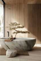 Nordic Luxury Marble Bathtub, Round One-Piece Freestanding Tub for Villa, Heat Retention & Easy Clean, Body Contour, Customizabl