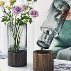 Elegant Glass Vase with Wooden Base for Hydroponic Plants,  Modern Tabletop Floral Arrangement Home Decoration