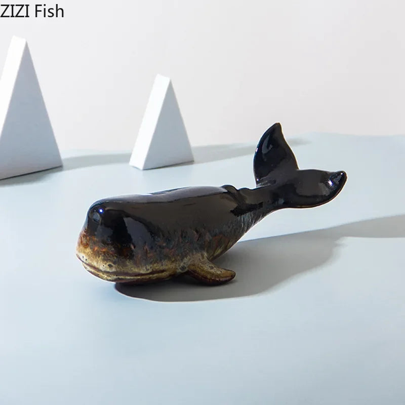 Creative Whale Ceramic Sculpture Modern Crafts Porcelain Ornaments Desk Decoration Simulated Whale Statue Room Aesthetic Decor
