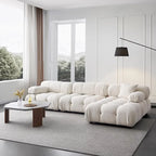 Cream Modular Sofa Set, Cat-Proof Teddy Fabric 3-Seater with Latex-Foam Fill, Imported Pine Frame, Nordic Retro Style