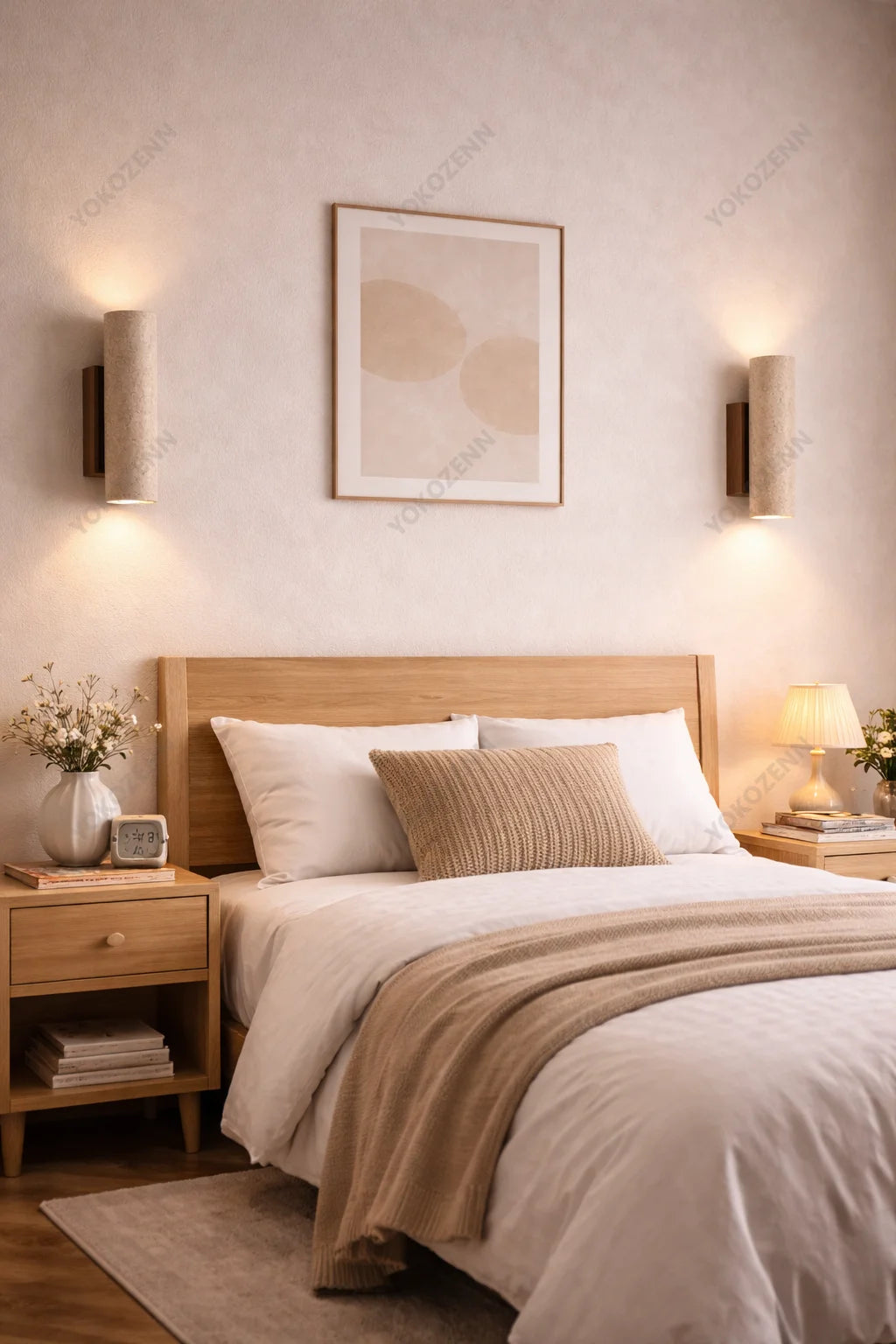 Wabi Sabi  Natural Travertine E27 Wall Lamp, Log & Walnut Wood Wall Light for Bedroom Bedside Staircase Living Room Home Decor