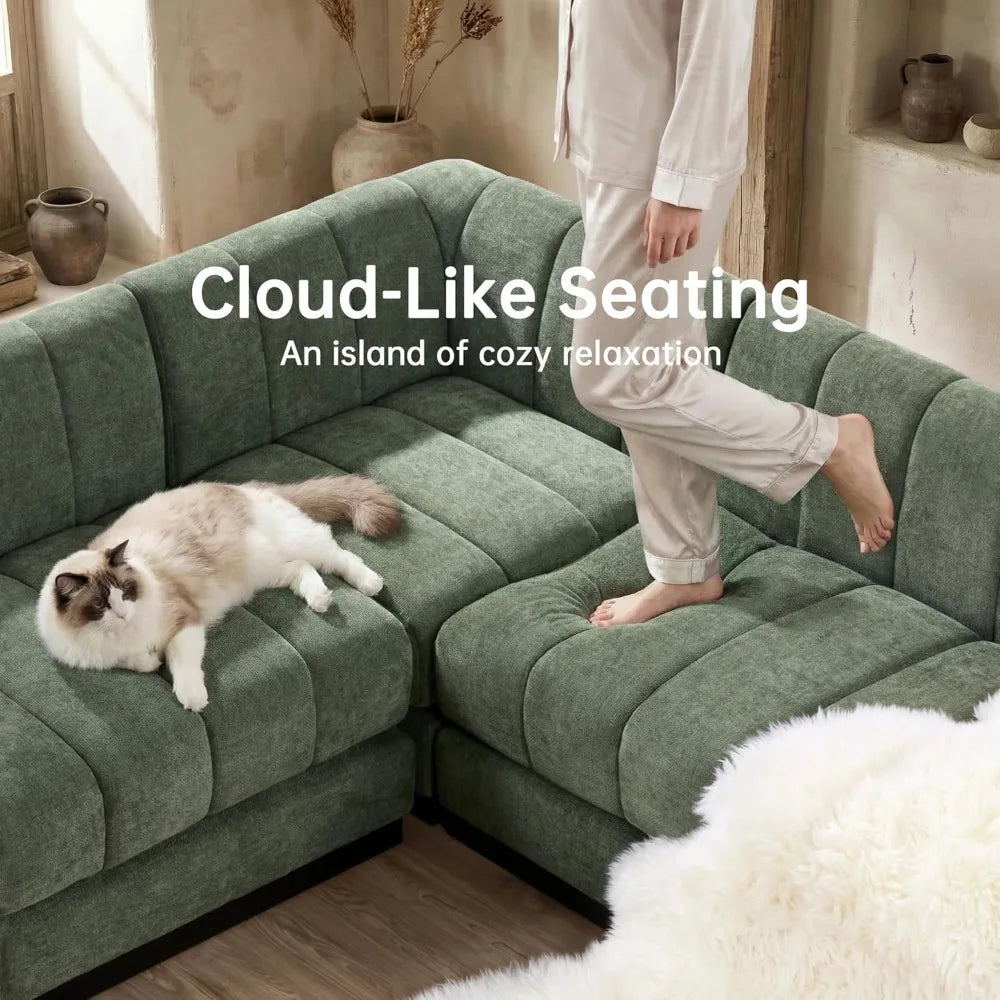 Modular Sectional Sofa, Deep Seat Chenille Couch with High Density Foam Cushions, 3-Seat Modern Minimalist Sofa Customized
