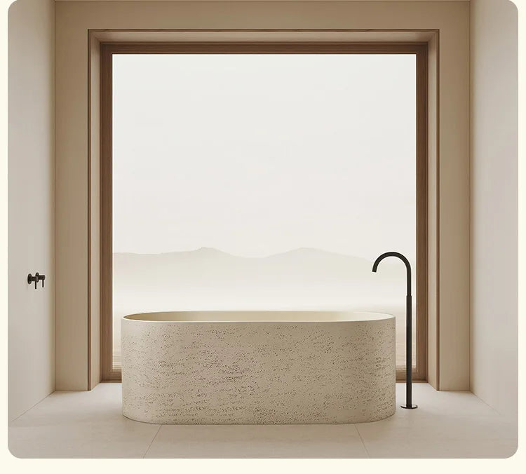 Any Size Custom Japanese Wabi Sabi Cultured Stone Bathtub Artistic Freestanding Soaking Tub Heat Retention Easy Clean Body Conto
