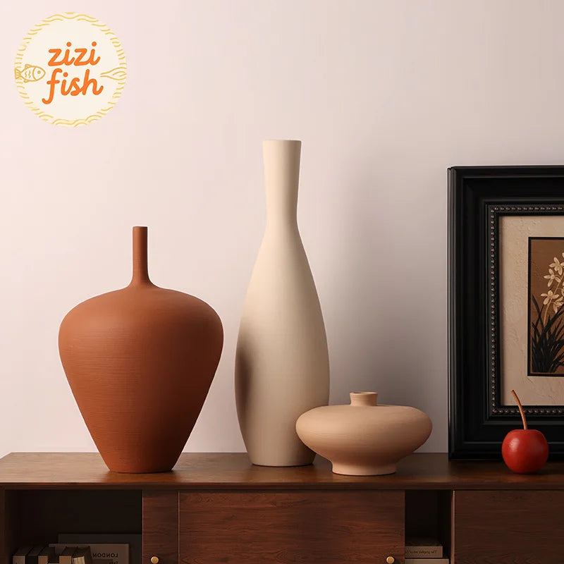 Minimalist Brushed Frosted Ceramic Vase Plant Pots Table Decoration Flowers Arrangement Floral Vases Room Aesthetic Decor